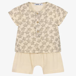 Babidu-طقم شورت أطفال ولادي قطن لون بيج | Childrensalon Outlet