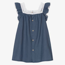 Babidu-Blue Cotton & Linen Dress  | Childrensalon Outlet