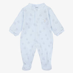 Babidu-Blue Cotton Velour Babygrow | Childrensalon Outlet