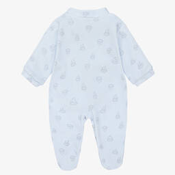 Babidu-Blue Cotton Velour Babygrow | Childrensalon Outlet