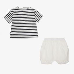 Babidu-Blue & Ivory Baby Shorts Set | Childrensalon Outlet