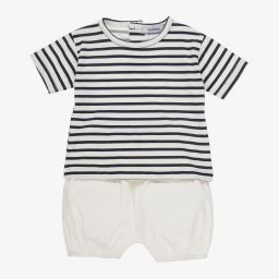 Babidu-Blue & Ivory Baby Shorts Set | Childrensalon Outlet