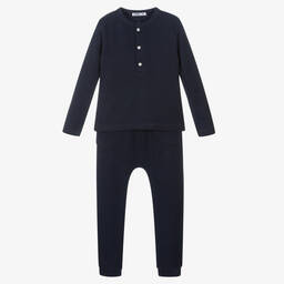 Babidu-Blue Ribbed Jersey Tracksuit | Childrensalon Outlet