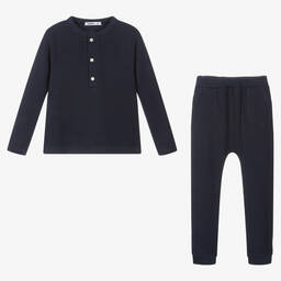 Babidu-Blue Ribbed Jersey Tracksuit | Childrensalon Outlet