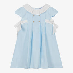 Babidu-Платье из хлопка голубого и белого цвета | Childrensalon Outlet