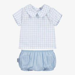 Babidu-Blue & White Cotton Shorts Set | Childrensalon Outlet