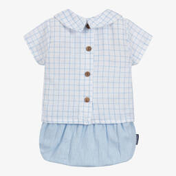 Babidu-Blue & White Cotton Shorts Set | Childrensalon Outlet