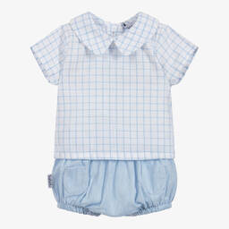 Babidu-Blue & White Cotton Shorts Set | Childrensalon Outlet