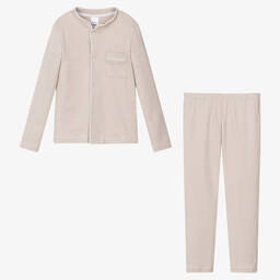 Babidu-Boys Beige Cotton Jersey Pyjamas  | Childrensalon Outlet