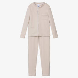 Babidu-Boys Beige Cotton Jersey Pyjamas  | Childrensalon Outlet
