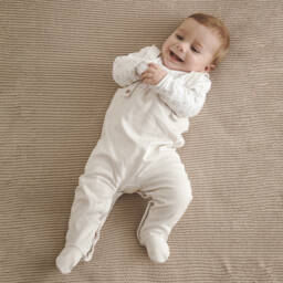 بابيدو -أفرول بيبي غرو ولادي مقلم قطن لون أبيض وبيج فاتح | Childrensalon Outlet