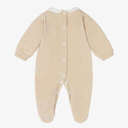 Babidu-Boys Beige Velour Babygrow | Childrensalon Outlet