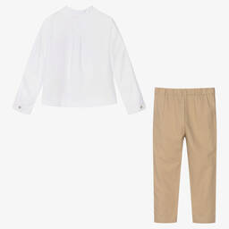 Babidu-Boys Beige & White Trouser Set | Childrensalon Outlet