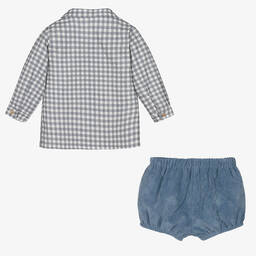 Babidu-Boys Blue Check Cotton Shorts Set | Childrensalon Outlet