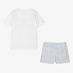 Babidu-Boys Blue Cotton Check Short Pyjamas | Childrensalon Outlet