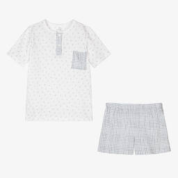 Babidu-Boys Blue Cotton Check Short Pyjamas | Childrensalon Outlet