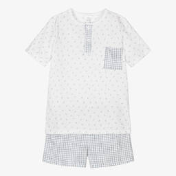 Babidu-Boys Blue Cotton Check Short Pyjamas | Childrensalon Outlet