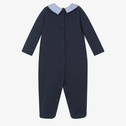 Babidu-Boys Blue Cotton Knit Collared Babygrow | Childrensalon Outlet