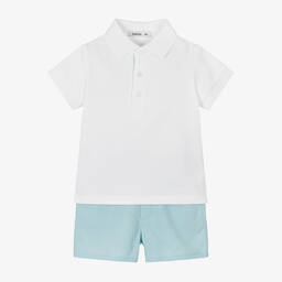 Babidu-Boys Blue Cotton & Linen Shorts Set | Childrensalon Outlet