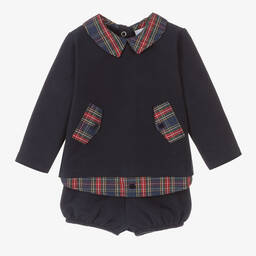 Babidu-Boys Blue Cotton Shorts Set | Childrensalon Outlet