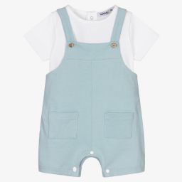 Babidu-Белая футболка и голубой полукомбинезон для мальчиков | Childrensalon Outlet