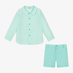 Babidu-Голубая рубашка в клетку и шорты из хлопка | Childrensalon Outlet