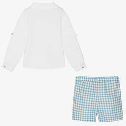 Babidu-Boys Blue Gingham Cotton Shorts Set | Childrensalon Outlet