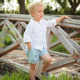 Babidu-Boys Blue Gingham Cotton Shorts Set | Childrensalon Outlet