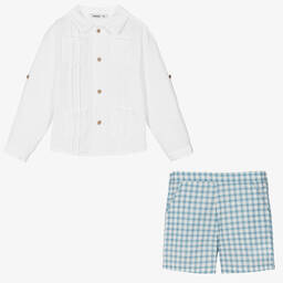 Babidu-Boys Blue Gingham Cotton Shorts Set | Childrensalon Outlet