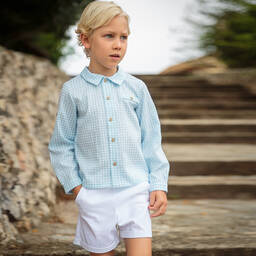 Babidu-Boys Blue Gingham Cotton Shorts Set | Childrensalon Outlet