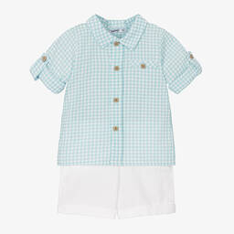 Babidu-Boys Blue Gingham Cotton Shorts Set | Childrensalon Outlet