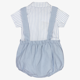 Babidu-طقم شورت كتان وقطن محبوك لون أزرق باهت وأبيض للمواليد | Childrensalon Outlet