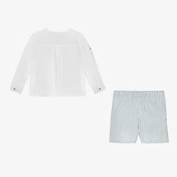 Babidu-Boys Blue Striped Cotton Shorts Set | Childrensalon Outlet
