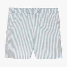 Babidu-Boys Blue Striped Cotton Shorts Set | Childrensalon Outlet