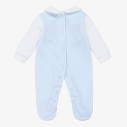 Babidu-Boys Blue Velour Babygrow | Childrensalon Outlet
