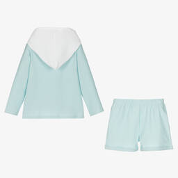 Babidu-Boys Blue & White Cotton Shorts Set | Childrensalon Outlet