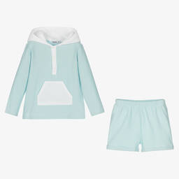 Babidu-Boys Blue & White Cotton Shorts Set | Childrensalon Outlet