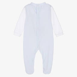 Babidu-Boys Blue & White Velour Babygrow | Childrensalon Outlet