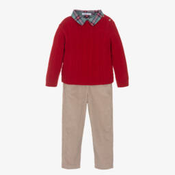 Babidu-Классический бежевый и алый ансамбль для мальчиков | Childrensalon Outlet