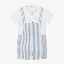 Babidu-Boys Cotton Blue Stripe Shorts Ensemble | Childrensalon Outlet