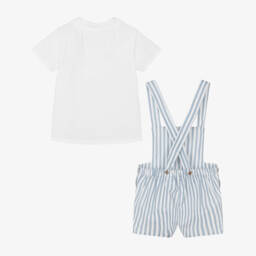 Babidu-Boys Cotton Blue Stripe Shorts Ensemble | Childrensalon Outlet