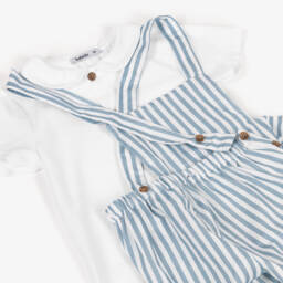 Babidu-Boys Cotton Blue Stripe Shorts Ensemble | Childrensalon Outlet