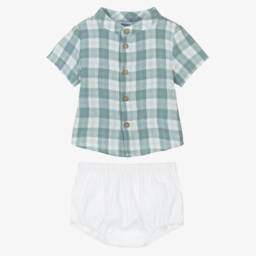 Babidu-Комплект шорт из хлопка и льна зеленый для мальчиков | Childrensalon Outlet