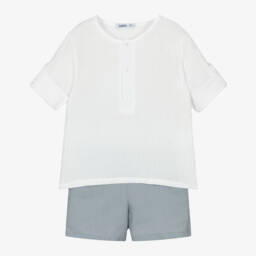 Babidu-Boys Cotton Shorts Ensemble in Grey & White | Childrensalon Outlet