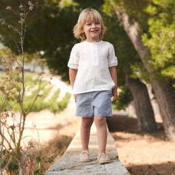 Babidu-Boys Cotton Shorts Ensemble in Grey & White | Childrensalon Outlet