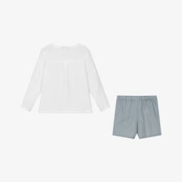 Babidu-Boys Cotton Shorts Ensemble in Grey & White | Childrensalon Outlet