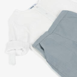 Babidu-Boys Cotton Shorts Ensemble in Grey & White | Childrensalon Outlet
