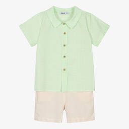 Babidu-Зеленая футболка и бежевые шорты из хлопка | Childrensalon Outlet