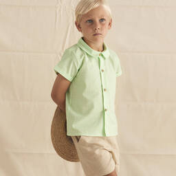 Babidu-Зеленая футболка и бежевые шорты из хлопка | Childrensalon Outlet