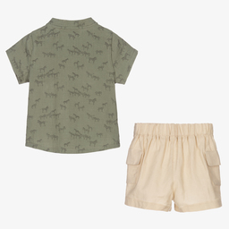 Babidu-Boys Green & Beige Shorts Set | Childrensalon Outlet